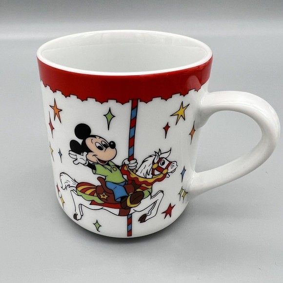 VTG Walt Disney Prod. Mug Porcelain Japan Mickey Mouse Donald Minnie Carousel LN - Picture 2 of 8